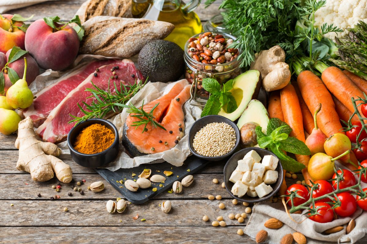 Display of wide array of health food on Mediterranean Diet