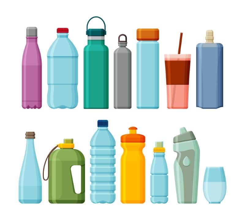 Colorful array of water bottles